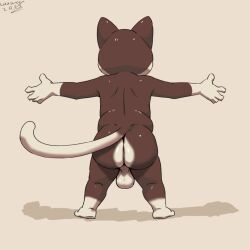 1:1 anthro ass balls big_balls big_butt biped domestic_cat felid feline felis genitals male mammal nude oddscreen overweight saggy_balls short_stack slightly_chubby solo spread_arms tail tuxedo_cat