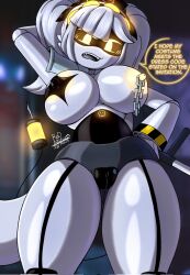 1girls areola ass big_areola big_ass big_breasts big_nipples big_thighs breasts constable_j dialogue drone fangs female female_only gigantic_ass gigantic_thighs huge_ass huge_breasts huge_thighs j_(murder_drones) long_hair looking_at_viewer murder_drones nipple_piercing nipples open_mouth pussy robot robot_girl rod_akihiro silver_hair tail text thick_thighs thighs twintails yellow_eyes
