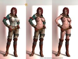3d boots breasts brown_boots cd_projekt_red clothing curvy_female deviantstar12 female female_only freckles gloves high_heel_boots light-skinned_female looking_at_viewer mascara nipples pussy red_hair shaved_pussy solo solo_female the_witcher_(series) the_witcher_2 the_witcher_2:_assassins_of_kings triss_merigold
