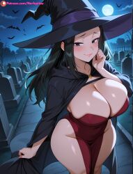 ai_generated ass big_ass big_breasts big_butt black_hair boku_no_hero_academia breast_focus breasts cemetery female from_above from_above_view hair_down halloween halloween_costume huge_ass huge_breasts huge_butt lips looking_at_viewer momo_yaoyorozu my_hero_academia nerfepitou night patreon patreon_reward scenery seductive seductive_look seductive_smile sexy sexy_body sexy_pose solo solo_female solo_focus spooky standing straight_hair tagme thick thick_ass thick_thighs thighs witch witch_costume witch_hat yaoyorozu_momo