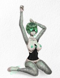 1girls aarushiiroosh amda amda_(murder_drones) breasts drone_029 female female_only glitch_productions green_eyes green_hair green_nipples murder_drones solo yoga_pose