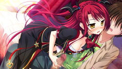 blood blush braid breasts censored cute_fang female game_cg gem jewel long_hair luce_yami_asutarite magical_marriage_lunatics!! open_mouth penis red_hair yamakaze_ran yellow_eyes