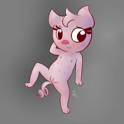 2014 anthro chibi cute female fur hair mammal mina nipples nude pig plain_background porcine pussy zekromlover