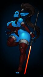 1girls alien_girl black_hair blazbaros blue_skin female nelvaanian sith solo_female star_wars thick_thighs