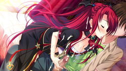 blood blush braid breasts closed_eyes female game_cg gem jewel long_hair luce_yami_asutarite magical_marriage_lunatics!! red_hair yamakaze_ran