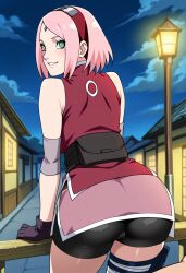 1girls ai_generated ass ass_bigger_than_head ass_crack ass_focus ass_view back background behind_view big_ass bike_shorts black_bike_shorts black_shorts blue_sky bottom bottom_heavy bottomwear bubble_ass bubble_butt butt_crack clothed clothed_female clothes clothing elbow_pads faceless faceless_character faceless_female facing_away fat_ass female female_focus female_only from_behind from_below heavenly_ass highres huge_ass large_ass light-skinned_female light_skin medium_hair naruto naruto:_the_last naruto_(series) naruto_shippuden nature night outdoors pink_elbow_pads pink_hair presenting presenting_ass railing rear_view red_shirt red_sleeveless_shirt sakura_haruno shirt shorts sleeveless sleeveless_shirt solo solo_female solo_focus spats standing standing_position sunlight thick thick_ass thick_female thick_thighs thighs topwear town tree trees unseen_female_face viewed_from_behind village voluptuous_female watermark white_body wide_hips