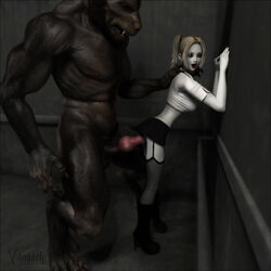 against_wall anthro anthro_on_female anthro_on_human anthro_penetrating arm_support female_on_anthro from_behind_position human human_on_anthro human_penetrated jeanette knot larger_male monster presenting size_difference smaller_female standing standing_sex tiptoes uncensored vaesark vampire werewolf