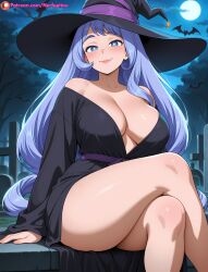 ai_generated ass big_ass big_breasts big_butt blue_eyes blue_hair boku_no_hero_academia breasts cemetery crossed_legs female hadou_nejire halloween halloween_costume huge_ass huge_breasts huge_butt lips looking_at_viewer low_neckline my_hero_academia nejire_hado nerfepitou night patreon patreon_reward scenery seducing seducing_viewer seductive seductive_look seductive_smile sexy sexy_body sexy_pose sitting smile smile_at_viewer solo solo_female solo_focus spooky tagme thick thick_ass thick_thighs thighs witch witch_costume witch_hat