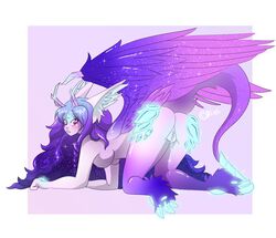 alieli blush celestials crystals dragon eishe eix eixy heat heterochromia purple_hair pussy shy spreading wet wide_hips wings