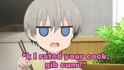 1boy 1girls adult adult_female adult_male angry angry_expression big_breasts blue_eyes blue_shirt bouncing_breasts breasts brown chopsticks cup dirty_talk eating female funny huge_breasts humor japanese_audio japanese_dialogue japanese_language japanese_text large_breasts male message mp4 not_porn penis rating sakurai_shinichi short_female shortstack signaling silver_hair sound tagme taller_male tea_kettle uzaki-chan_wa_asobitai! uzaki_hana video wanting_cock wanting_cum white_hair