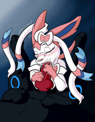 2014 blush closed_eyes duo eeveelution female feral feral_on_feral knot male nintendo oral oral_sex penis pokemon pokemon_(species) sex straight sylveon umbreon video_games xpfoddball