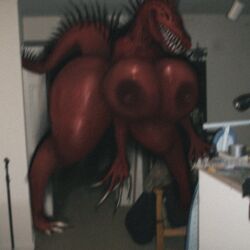 2025 analog_horror big_breasts breasts building claws creepypasta dark_room eyeless female female_focus flashlight guhg_kemon house huge_breasts imminent_sex mixed_media monster nightmare_fuel nightmare_waifu red_body scp-939 scp_foundation sharp_teeth spikes teeth thick_thighs