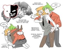 1boy 1boy1girl 1girls ambiguous_penetration blush blush_lines breasts button_down_shirt censored danganronpa danganronpa_another drool drooling fanganronpa female fingering_pussy fondling fondling_breast french_kiss glasses green_eyes green_hair holding_arm kissing looking_at_partner male male/female mekaru_rei monokuma multiple_images necktie orange_eyes orange_hair otori_teruya pantyhose pussy restrained_arms sketch skirt super_danganronpa_another_2 sweat sweatdrop sweating tie tutorial vest white_background
