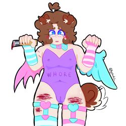 animal_ears animal_tail blue_eyes clothed cuntboy cutting female masochism puppyboy self_harm_fetish self_harm_scars thighs trans_man transmasc wings