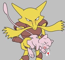 alakazam ambiguous_gender angelofhapiness blush closed_eyes colors cum from_behind grey_background heart male mew nintendo open_mouth plain_background pokemon pokemon_(species) rape straight_hair video_games