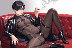 ai_generated bodystocking cuntboy harness human intersex smoking