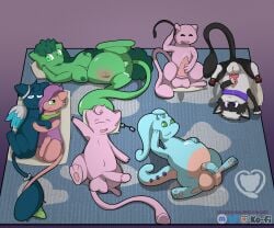 6:5 absurd_res animal_genitalia animal_penis areola belly blue_body blue_eyes bodily_fluids breast_grab breasts clothing cloud cum electronics equine_genitalia equine_penis eyewear feline_genitalia female generation_1_pokemon generation_6_pokemon genital_fluids genitals glasses goodra green_body green_eyes group hand_on_breast headphones hi_res humanoid_genitalia leaking_cum legendary_pokemon mew_(disambiguation) mew_(pokemon) mythical_pokemon nintendo pawpads paws penis pillow pink_body pokemon pokemon_(species) pregnant pregnant_female purple_eyes rug scarf sweater tail topwear velvet706 watermark wings