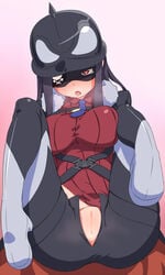 1028gunma black_hair blush breasts clothing eye_patch female long_hair open_mouth plamja-sama pussy red_eyes sekai_seifuku:_bouryaku_no_zvezda shikabane_itsuka solo tongue