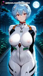 1girls 2025 ai_assisted ai_generated anime artist_name bare_tree blue_hair bodysuit branch breasts bush bust cloud explicit female forest hairpods hi_res high_quality high_resolution highres interface_headset leaf moon moonlight nature neon_genesis_evangelion night night_sky outdoors patreon patreon_username plugsuit potted_plant rebuild_of_evangelion red_eyes red_moon rei_ayanami short_hair sky skypassion solo stable_diffusion watermark white_bodysuit