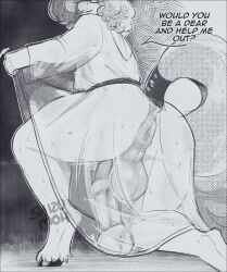 1boy ambiguous_gender artist_name artist_signature backsack balls ballsack dialogue dialogue_bubble donut_anus equid equine equine_anus equine_genitalia equine_penis erect_penis erection fur glasses hooves horse horse_penis horsecock imminent_sex kneeling long_hair male male_only monochrome night night_sky penis presenting presenting_hindquarters puffy_anus rear_view requesting shizumoh smiling solo speech_bubble text transparent_clothing