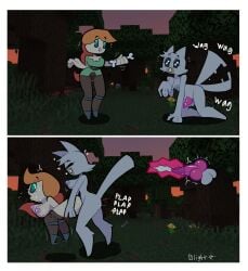 2_panel_comic alex_(minecraft) all_fours anthro bent_over blightstar bone breasts canine_penis comic cum_inside excited excited_for_sex female futa_on_female futanari game_screenshot game_screenshot_background ginger green_eyes grey_fur happy_sex internal_cumshot internal_view intersex knotted_penis large_breasts minecraft minecraft_background offering_food pale_skin penis penis_in_pussy plap pussy screenshot_edit stand_and_carry_position tagme wagging_tail wolf_(minecraft) wolf_girl