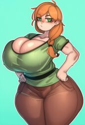 ai_generated ai_slop alex_(minecraft) ass booty breasts bursting_breasts cleavage curvaceous curvy curvy_female curvy_figure female ginger green_eyes hips huge_ass huge_breasts large_ass large_breasts lubbasdump massive_ass massive_breasts minecraft neutral_expression orange_hair thick_thighs wide_hips