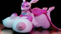 absurd_res anthro ass big_ass big_breasts big_butt coolboy01fa female glowing hi_res lovander lovander_(mayosplash) nipples nude open_mouth pal_(species) palworld pink_fur pink_hair pink_nipples pocketpair purple_eyes