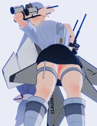android artist_request breasts covering_face female gun original_character pencil_skirt robot_girl source_request touching_breast white_hair wings yellow_eyes