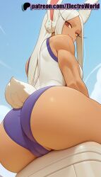 1girls 2025 ai_generated animal_ears artist_name ass bare_shoulders blue_sky boku_no_hero_academia cloud dark-skinned_female dark_skin day electroworld female hi_res high_quality high_resolution highres leotard long_hair looking_at_viewer mirko miruko my_hero_academia outdoors patreon patreon_username rabbit_ears rabbit_girl red_eyes sky smile solo stable_diffusion tail thighs watermark white_hair