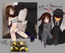 1boy 1cuntboy blackmail bondage bra_only brown_eyes brown_hair brown_tail bunny_ears bunny_tail crying cuntboy dog_ears drool femboy forsaken_(roblox) gun mafia mafioso_(forsaken) male navel no_panties noctis_(noctisecztasy) noctisecztasy pussy roblox roblox_game robloxian rope scars scars_on_thighs self_insert self_upload selfship slim small_breasts sweater tagme_(artist) tears threatening_with_weapon tied_up