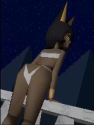 3d 3d_animation animated animated_gif anu_(skeletoon7) ass_shake bracelet commission dark-skinned_female female from_behind gif hips jackal jackal_ears jimseh2838 kemonomimi leaning_forward looking_back loop low-angle_view low_poly night skeletoon7 solo_female underwear