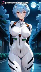 1girls 2025 ai_assisted ai_generated anime artist_name blue_hair bodysuit breasts building bust city cityscape cloud explicit female hi_res high_quality high_resolution highres impossible_bodysuit interface_headset moon moonlight neon_genesis_evangelion night night_sky outdoors patreon patreon_username plugsuit rebuild_of_evangelion red_eyes red_moon rei_ayanami short_hair sky skypassion solo stable_diffusion watermark white_bodysuit