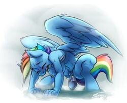 anthro atryl blue_fur closed_eyes equine friendship_is_magic fur hair mammal masturbation multicolored_hair my_little_pony pegasus rainbow_dash_(mlp) rainbow_hair siden straight_hair sweat wings