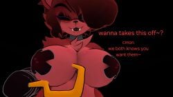1girls 3d big_breasts breasts female fexa fexa_(cryptia) five_nights_at_freddy's fnaf fox fox_ears foxy_(cally3d) foxy_(fnaf) fredina's_nightclub furry half_nude hook solo teasing text vrchat