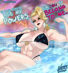abs black_bikini black_lipstick blonde_hair breasts emma_frost emma_frost_(marvel_rivals) english female large_breasts marvel marvel_comics marvel_rivals muscular muscular_female pool shinda292