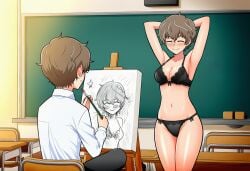 1boy 1boy1girl 1boy1girls 1boys 1girls ai_generated black_lingerie blackboard brown-haired_female brown-haired_male brown_hair chair chairs classroom female glasses implied_incest incest incestuous lauriluusua lingerie male messy_hair mother_and_child mother_and_son mrs._hachioji naoto_hachioji_(senpai) novelai painting painting_body parent_and_son please_don't_bully_me,_nagatoro short-haired_female short_hair sitting sitting_on_chair son tagme
