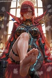 1girls 2025 absurd_res absurd_resolution absurdres ai_generated bare_thighs barefoot belt belts big_breasts black_belt black_bodysuit black_clothing black_gloves black_latex blush bodysuit boots_removed bracelet bracelets breasts cape chained chains curvaceous curvy curvy_body curvy_figure eye_covered fate/grand_order fate_(series) feet feet_fetish feet_focus female female_focus female_only foot_fetish foot_focus foot_worship fringe fringe_hair gloves gold_(metal) hair_ornament hair_over_one_eye head_accessory head_ornament hi_res high_quality high_resolution highres indoors inside latex latex_bodysuit latex_clothing leg_up light-skinned_female light_skin lipstick long_hair looking_at_viewer lyuraiart medium_breasts multicolored_clothing no_socks nobunaga_oda oda_nobunaga_(avenger)_(fate) oda_nobunaga_(fate) offering_feet one_foot_raised one_foot_up one_leg_raised one_leg_up orange_eyes painted_toenails patreon patreon_url patreon_username red_belt red_cape red_eyebrows red_eyes red_hair shiny shiny_clothes shiny_hair sitting sitting_on_bed smile smiling smiling_at_viewer soles soles_female soles_fetish soles_focus solo solo_female steam steaming_body steamy straight_hair sweat sweatdrop sweating sweaty sweaty_thighs thick thick_female tight_bodysuit tight_clothes tight_clothing toes voluptuous voluptuous_body voluptuous_female watermark