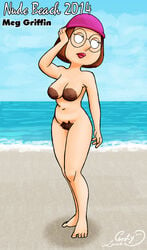 2014 areola beach blush breasts brown_hair chesty_larue curvy dark_areola dark_nipples erect_nipples eyewear family_guy female glasses hat hips huge_areolae large_areolae light-skinned_female light_skin lips looking_away medium_breasts meg_griffin megane nipples nude pale-skinned_female pale_skin pose short_hair small_nipples thick_lips unshaved_pussy