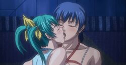 2girls animated arms_behind_back ass blue_hair blush bondage bound_together bra breasts breasts_out breasts_to_breasts closed_eyes discipline:record_of_a_crusade discipline_zero female green_hair human kissing large_breasts multiple_girls nipples panties rope rope_bondage short_hair symmetrical_docking tongue underwear yuri