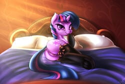 2014 anus ass bed cutie_mark equine eyelashes female feral friendship_is_magic fshydale fur gloves hair horn inside legwear lingerie looking_at_viewer lying mammal my_little_pony on_bed on_side pillow purple_eyes purple_fur purple_hair pussy solo stockings twilight_sparkle_(mlp) uncensored unicorn