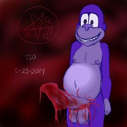 2014 balls blood bonzi_buddy gorilla greyscarborough grin inverted_pentagram male_only mammal nightmare_fuel nipples penis pentagram primate satanic