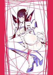 anal anal_insertion anus ass black_hair blue_eyes blush boots bound_legs breasts breasts_out bubuzuke cleavage_cutout female high_heels junketsu kill_la_kill kiryuuin_satsuki long_hair lying nipples object_insertion on_side rape string sweatdrop tentacle thigh_boots thighhighs