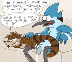 after_sex anal avian balls bird blue_jay cum cum_in_ass cum_inside duo gay male mammal mordecai penis raccoon regular_show rigby sofa verquilion yaoi