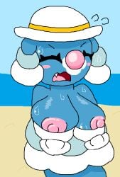 anthro big_breasts breasts brionne busty_feral digital_media_(artwork) female feral fur generation_7_pokemon nintendo nipples open_mouth pokemon pokemon_(species) simple_background solo zorrita_lily