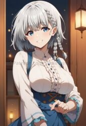 ai_generated beta_(the_eminence_in_shadow) big_breasts blue_eyes braid braided_hair breasts kage_no_jitsuryokusha_ni_naritakute! looking_at_viewer short_hair slimetenshi smile smiling smiling_at_viewer the_eminence_in_shadow white_hair