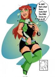 1female 1girl alien_girl ben_10 ben_10_omniverse ben_tennyson benfire boob_grab boob_grope boob_window breasts cleavage dc dc_comics dialogue fingering gender_transformation genderswap_(mtf) green_eyes groping jmermelade koriand'r male_to_female masturbating masturbation omnitrix red_hair starfire tagme tamaranean teen_titans titans