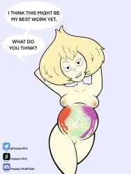 1girls blonde_hair body_paint breasts dialogue female maiesio_phil mature_female milf mother nipples nude pregnant pussy solo steven_universe text vidalia_(steven_universe)