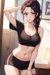 ai_generated big_ass big_breasts black_hair braided_hair braided_ponytail crop_top front_view looking_at_viewer mythrafan65 original original_character shorts sports_shorts sportswear