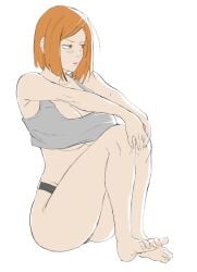 1girls absurdres barefoot black_panties brown_eyes feet female female_only highres human jujutsu_kaisen kugisaki_nobara no_pants orange_hair panties sitting sleeveless solo tank_top underwear