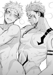 2boys anal_sex blush from_behind incest itadori_yuuji jujutsu_kaisen muscular_male ryoumen_sukuna_(jujutsu_kaisen) sweat yaoi